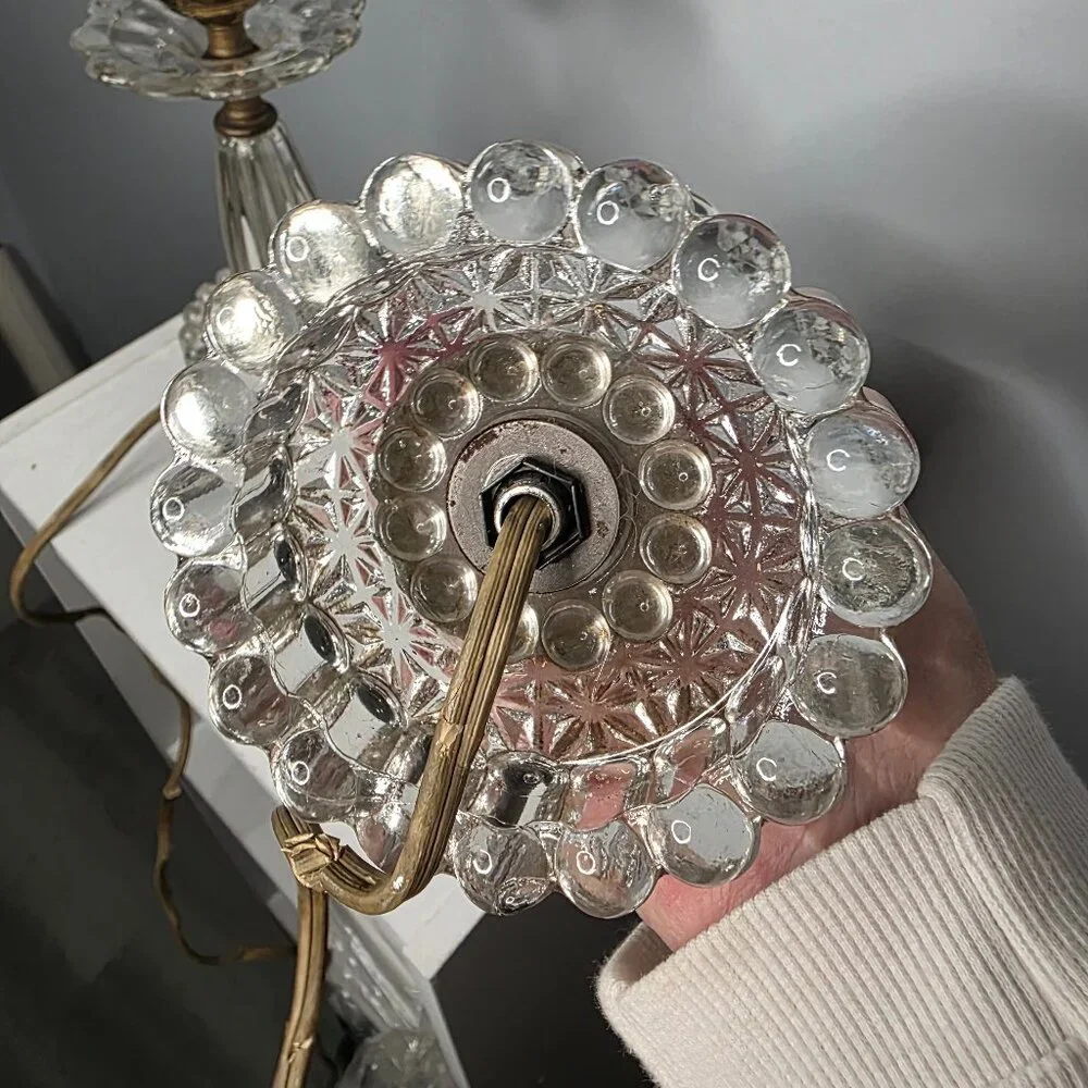 Vintage Boudoir Set of Two Clear Glass Table Lamps